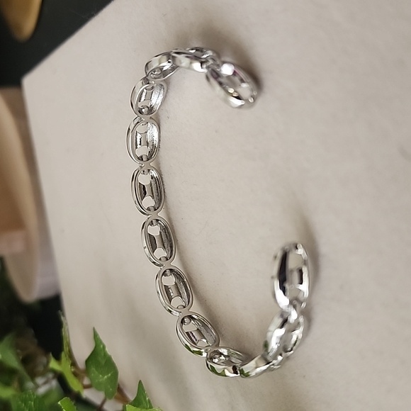 Silver Mariner's Chain Link Open End Cuff Bracelet Stainless Steel - Picture 3 of 6